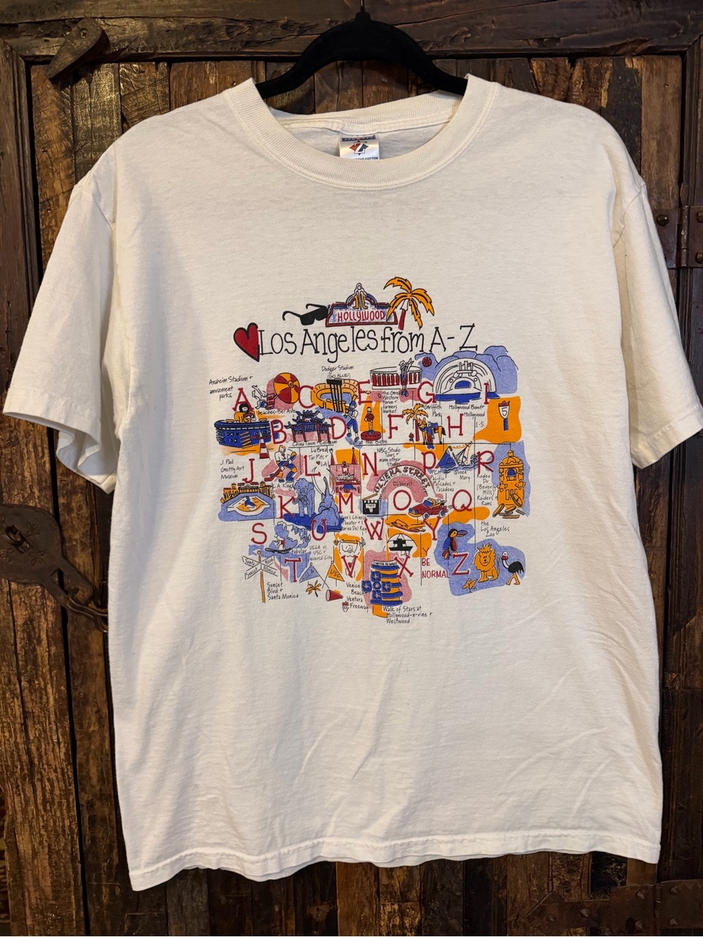 Vintage 90s Los Angeles From A-Z T Shirt Jerzees Heavyweight Cotton USA large
